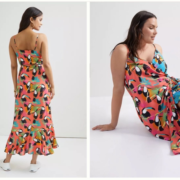 FARM RIO Sexy Romantic Elegant Flowy Vacation Resort Tropical Toucan Wrap Maxi - Picture 3 of 7